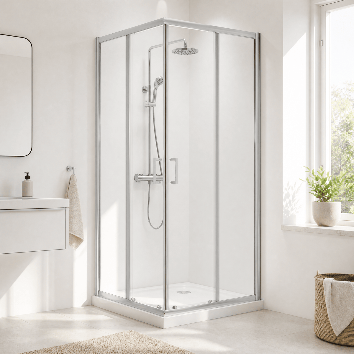 [BEETCE90] Corner Entry Shower Enclosure, H: 1900mm, Chrome - Choice of Size - Lifestyle 1