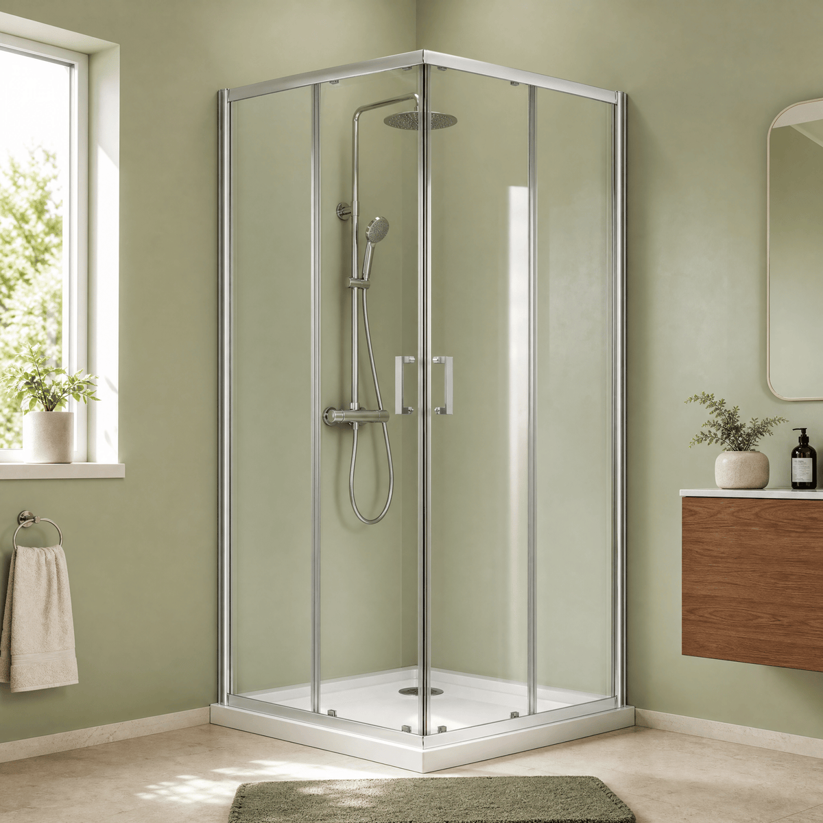 [BEETCE90] Corner Entry Shower Enclosure, H: 1900mm, Chrome - Choice of Size - Silo