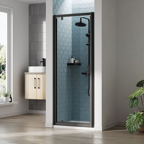 Almington 6mm Toughened Safety Glass Reversible Pivot Shower Door - H: 1900mm - Choice of Size and Profile Finish