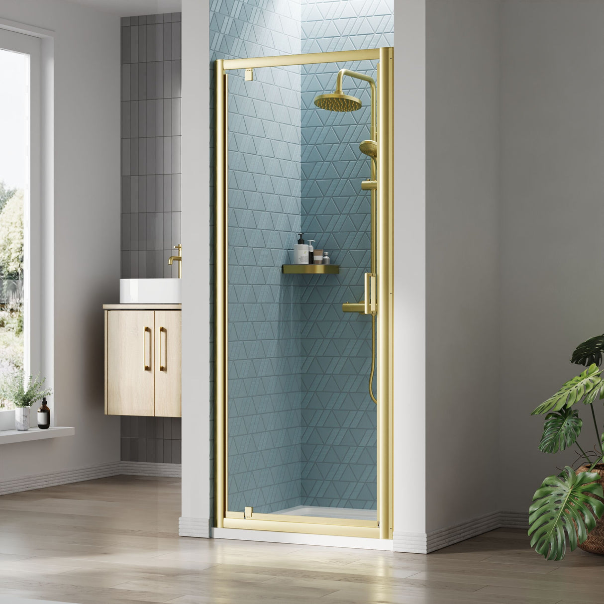[BEETPD80BB] Almington 6mm Toughened Safety Glass Reversible Pivot Shower Door - H: 1900mm - Choice of Size and Profile Finish - Lifestyle 1