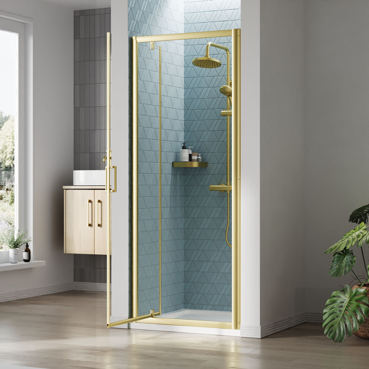 [BEETPD80BB] Almington 6mm Toughened Safety Glass Reversible Pivot Shower Door - H: 1900mm - Choice of Size and Profile Finish - Lifestyle 2