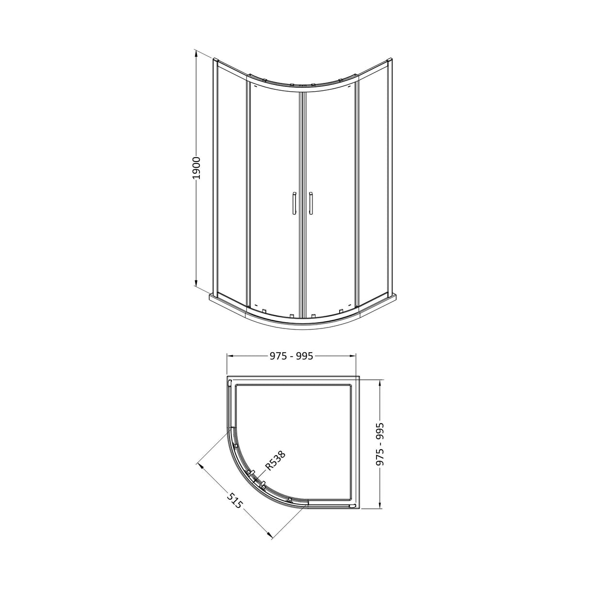 [BEETQ10] 1900 x 1000 x 1000mm Quadrant - Technical Drawing