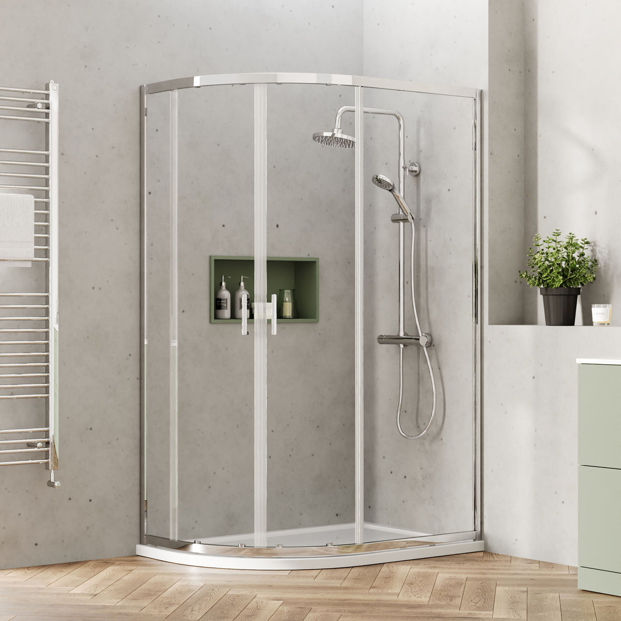 [BEETQ128] Almington 6mm Toughened Safety Glass Offset Quadrant Shower Enclosure - H: 1900mm - Choice of Profile Finish - Lifestyle 1
