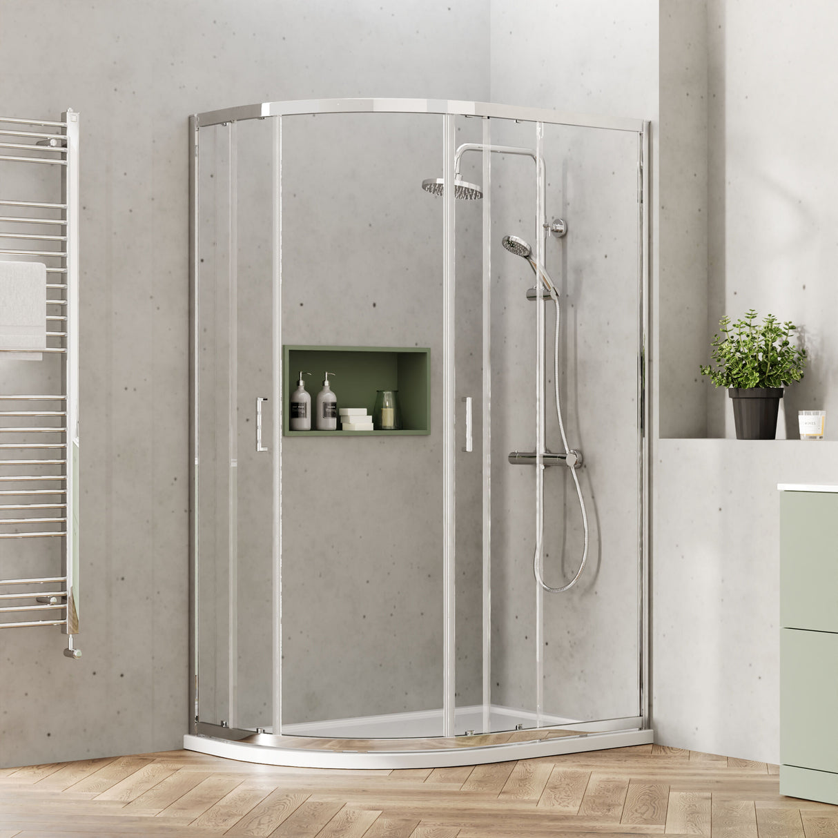 [BEETQ128] Almington 6mm Toughened Safety Glass Offset Quadrant Shower Enclosure - H: 1900mm - Choice of Profile Finish - Lifestyle 2