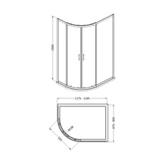 [BEETQ129BP] Almington 6mm Toughened Safety Glass Offset Quadrant Shower Enclosure - H: 1900mm - Choice of Profile Finish - Technical Drawing