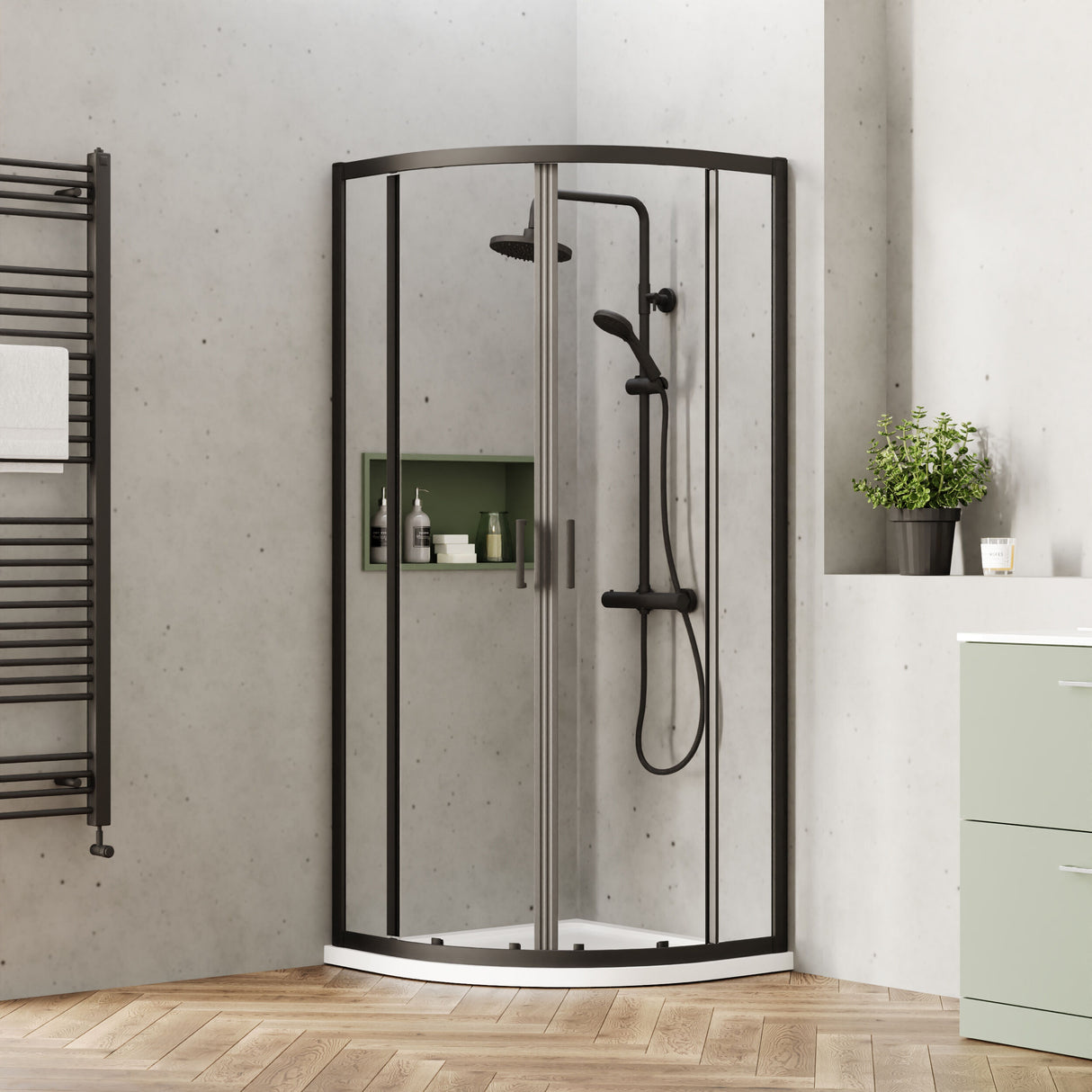 [BEETQ80BP] Almington 6mm Toughened Safety Glass Quadrant Shower Enclosure - H: 1900mm - Choice of Size and Profile Finish - Lifestyle 1