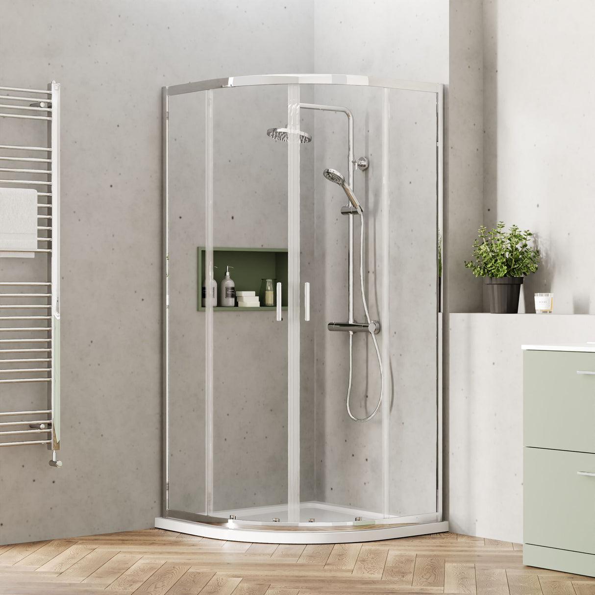 [BEETQ90] Almington 6mm Toughened Safety Glass Quadrant Shower Enclosure - H: 1900mm - Choice of Size and Profile Finish - Lifestyle 1