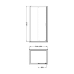 [BEETSL10BB] Almington 6mm Toughened Safety Glass Sliding Shower Door - H: 1900mm - Choice of Profile Finish - Technical Drawing