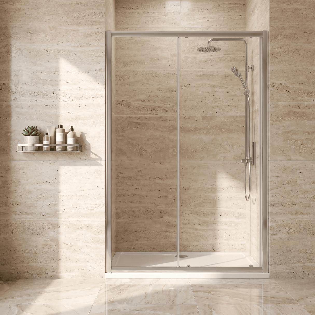 [BEETSL10] Almington 6mm Toughened Safety Glass Sliding Shower Door - H: 1900mm - Choice of Profile Finish - Studio Shot
