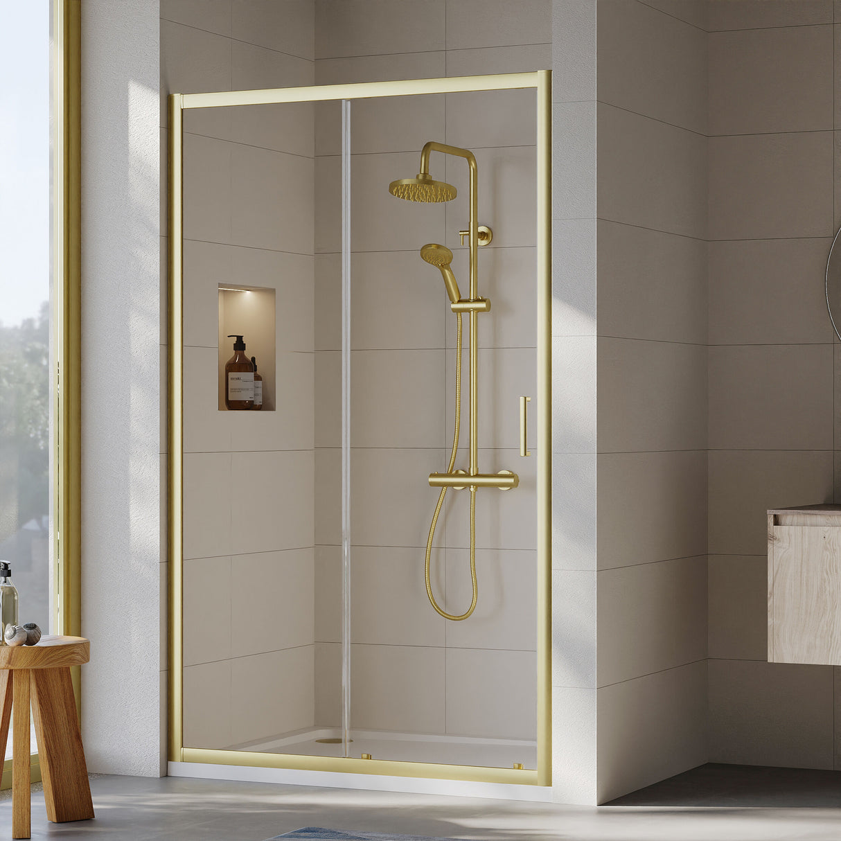 [BEETSL12BB] Almington 6mm Toughened Safety Glass Sliding Shower Door - H: 1900mm - Choice of Profile Finish - Lifestyle 1