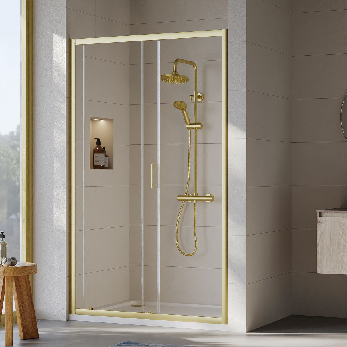 [BEETSL12BB] Almington 6mm Toughened Safety Glass Sliding Shower Door - H: 1900mm - Choice of Profile Finish - Lifestyle 2