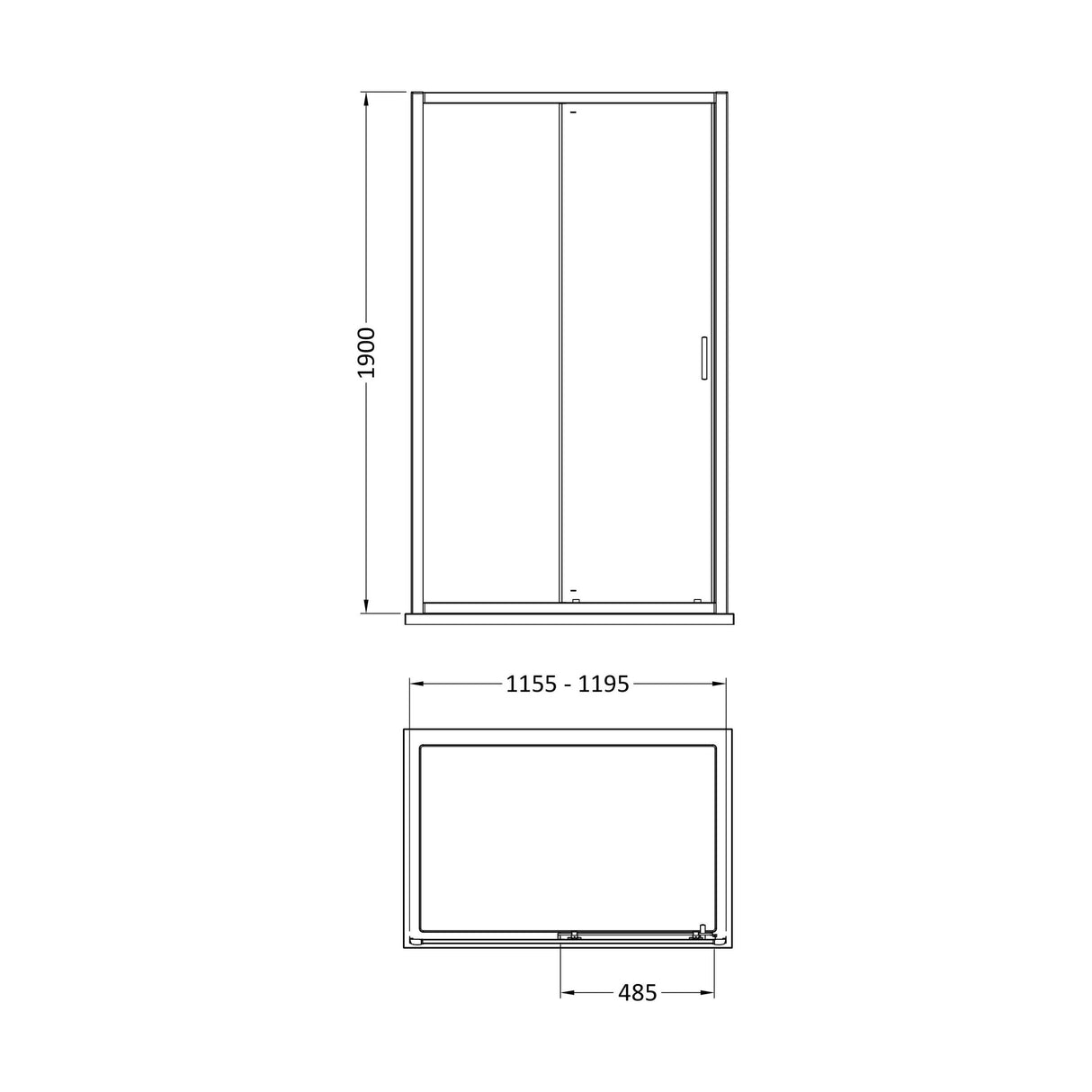 [BEETSL12BP] Almington 6mm Toughened Safety Glass Sliding Shower Door - H: 1900mm - Choice of Profile Finish - Technical Drawing
