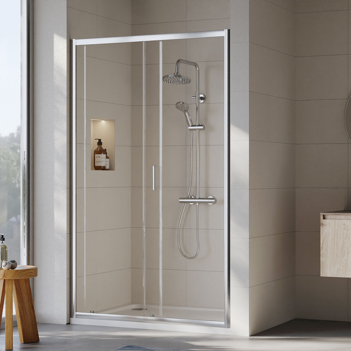 [BEETSL12] Almington 6mm Toughened Safety Glass Sliding Shower Door - H: 1900mm - Choice of Profile Finish - Lifestyle 2