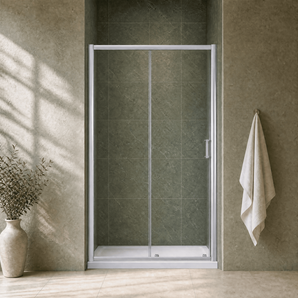 [BEETSL12] Almington 6mm Toughened Safety Glass Sliding Shower Door - H: 1900mm - Choice of Profile Finish - Silo