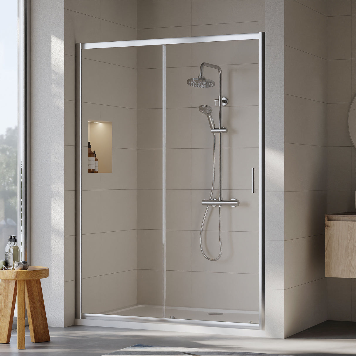 [BEETSL14] Almington 6mm Toughened Safety Glass Sliding Shower Door - H: 1900mm - Choice of Profile Finish - Lifestyle 1