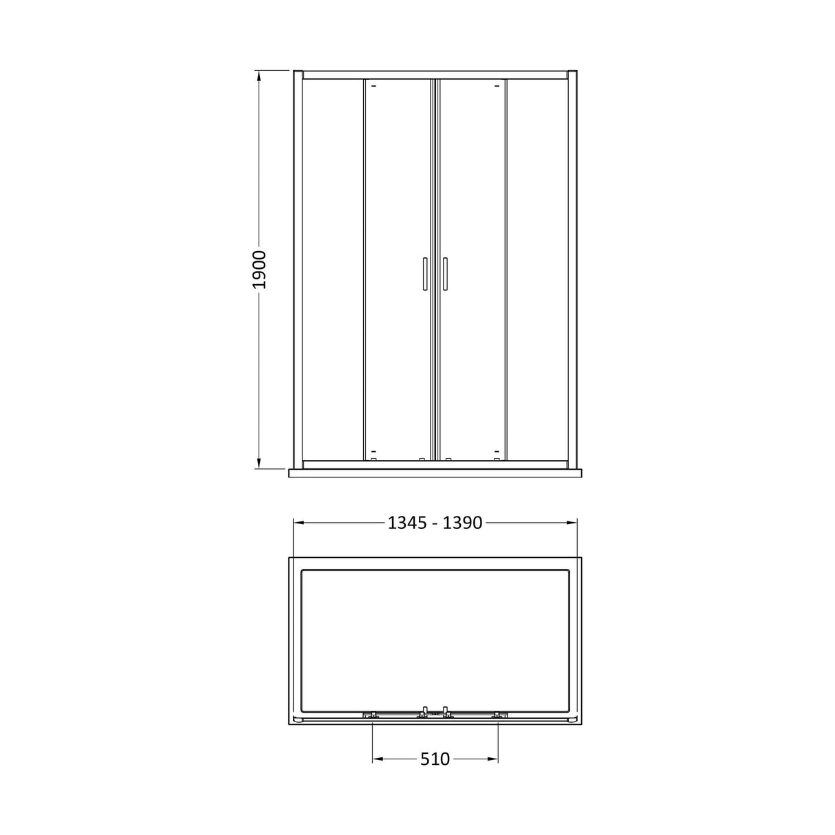 [BEETSLD14] 1900 x 1400mm Double Sliding Shower Door - Technical Drawing