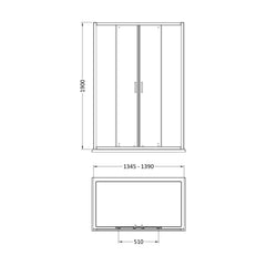 [BEETSLD14] 1900 x 1400mm Double Sliding Shower Door - Technical Drawing