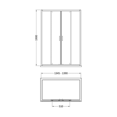 [BEETSLD14] 1900 x 1400mm Double Sliding Shower Door - Technical Drawing