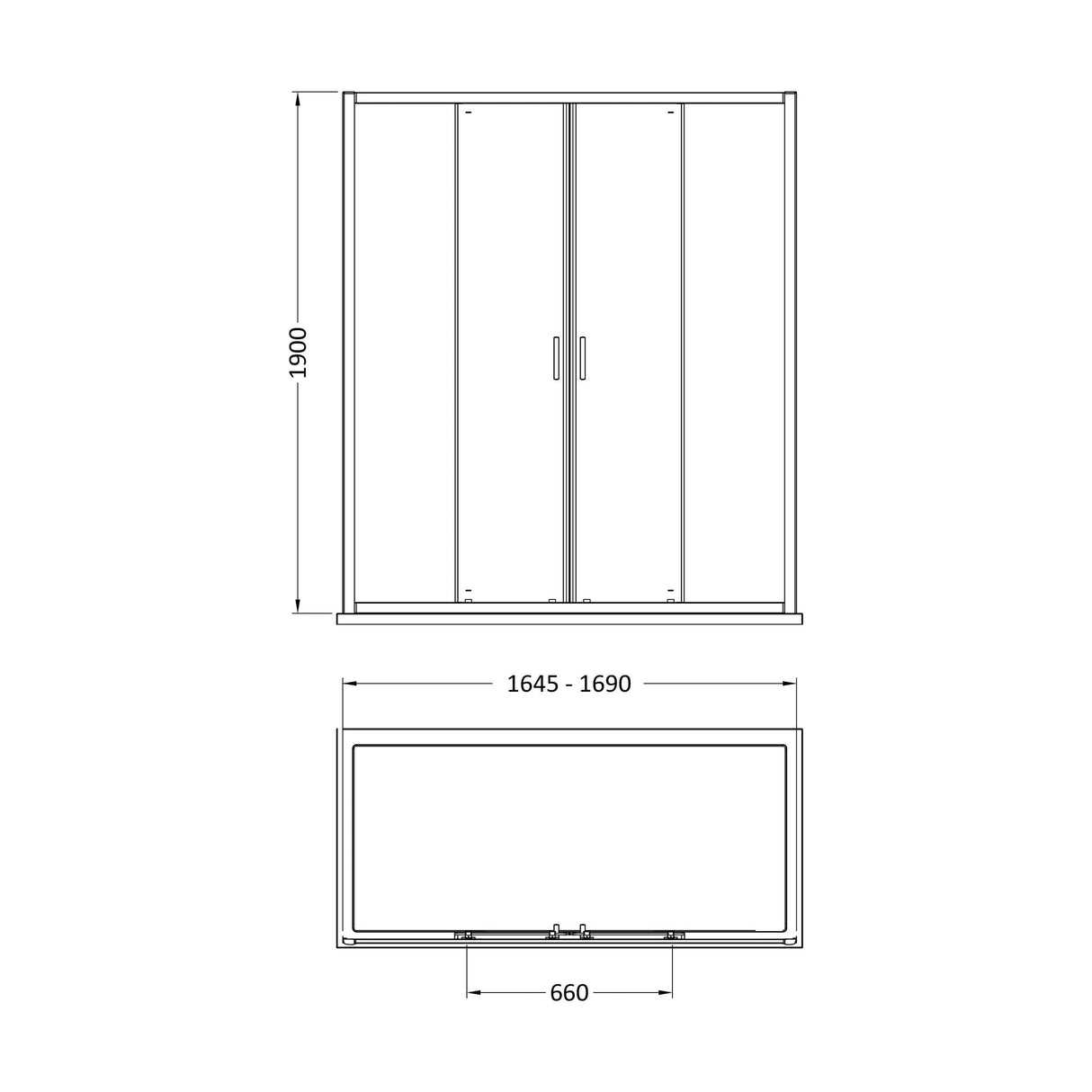 [BEETSLD17] 1900 x 1700mm Double Sliding Shower Door - Technical Drawing