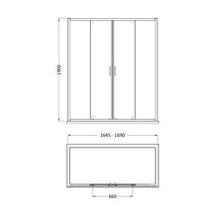 [BEETSLD17] 1900 x 1700mm Double Sliding Shower Door - Technical Drawing