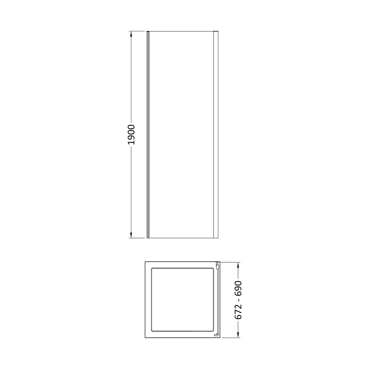 [BEETSP70] Almington 6mm Toughened Safety Glass Shower Side Panel - H: 1900mm - Choice of Size and Finish - Technical Drawing