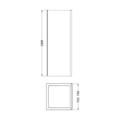 [BEETSP76BP] Almington 6mm Toughened Safety Glass Shower Side Panel - H: 1900mm - Choice of Size and Finish - Technical Drawing