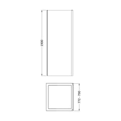 [BEETSP80BB] Almington 6mm Toughened Safety Glass Shower Side Panel - H: 1900mm - Choice of Size and Finish - Technical Drawing