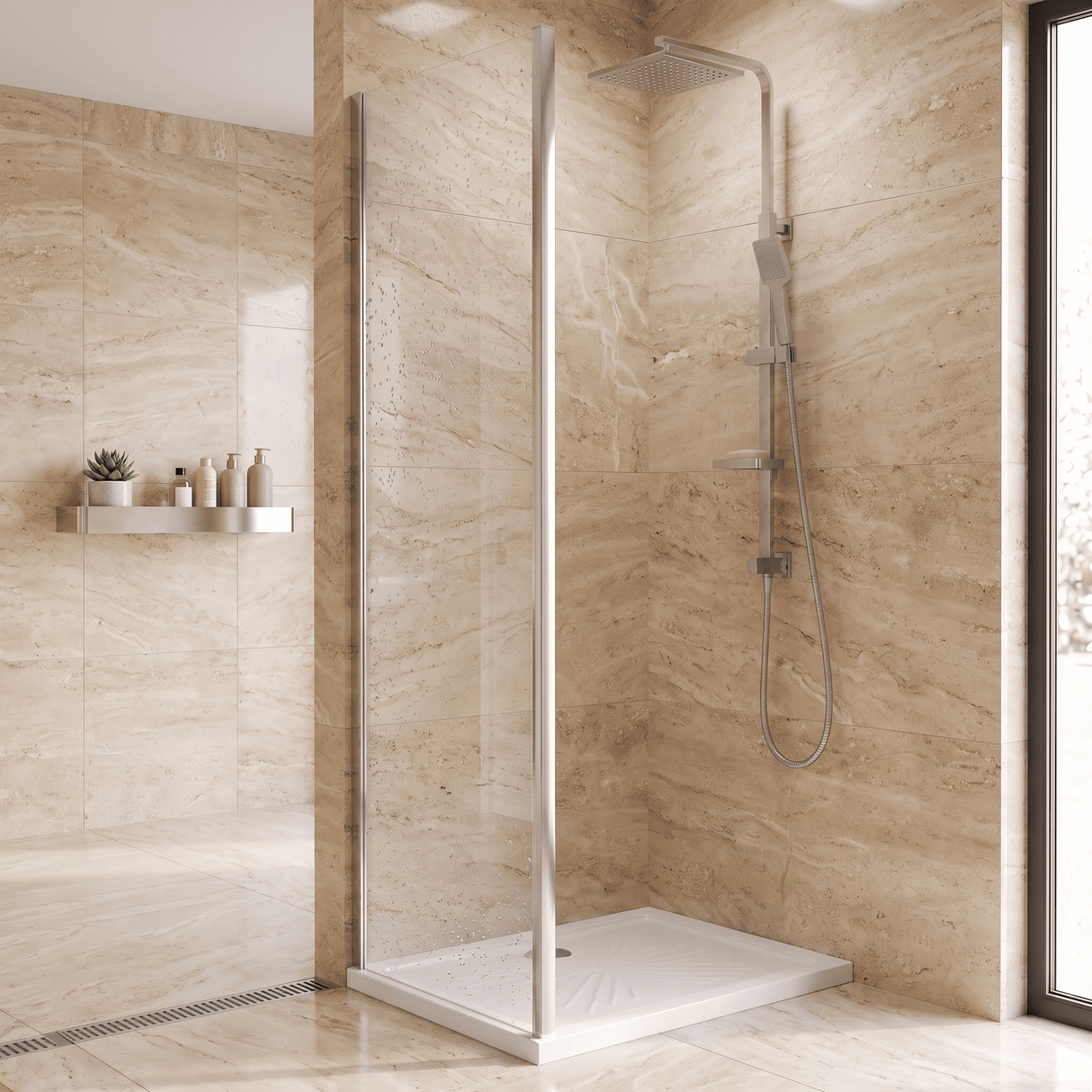 [BEETSP80] Almington 6mm Toughened Safety Glass Shower Side Panel - H: 1900mm - Choice of Size and Finish - Studio Shot
