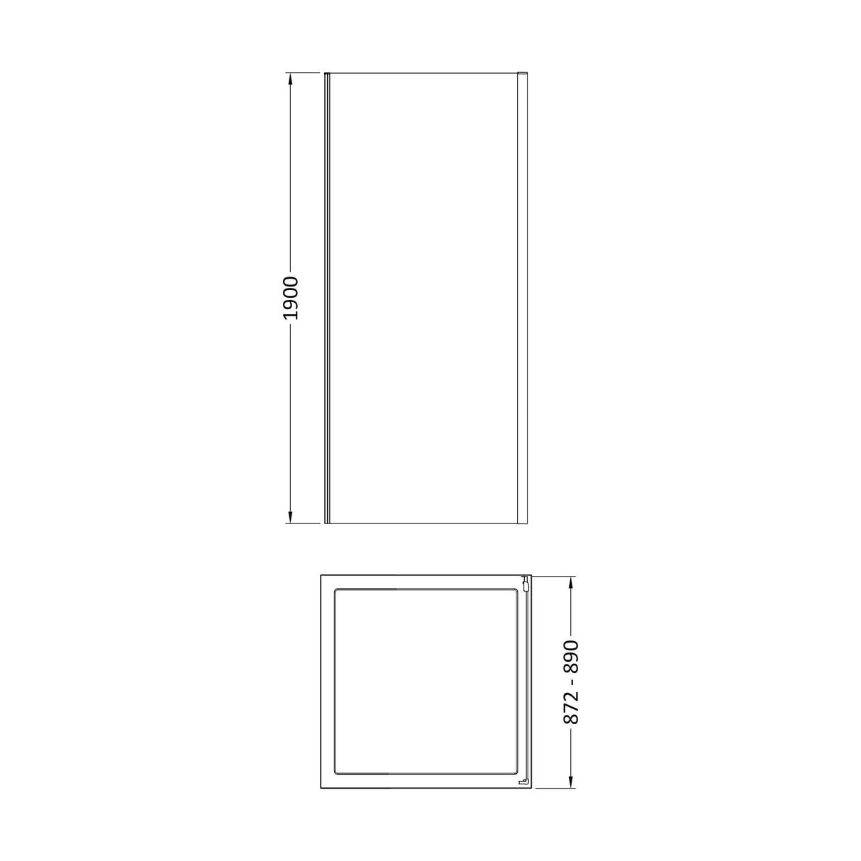 [BEETSP90BP] Almington 6mm Toughened Safety Glass Shower Side Panel - H: 1900mm - Choice of Size and Finish - Technical Drawing