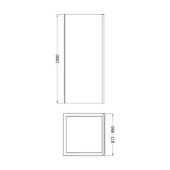 [BEETSP90BP] Almington 6mm Toughened Safety Glass Shower Side Panel - H: 1900mm - Choice of Size and Finish - Technical Drawing