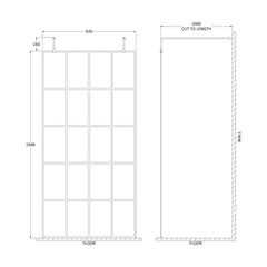 [BEFAF1000MB] Balterley Contemporary Bathroom 8mm Framed Wetroom Screen with Arms and Feet, Matt Black, 1950 x 700 x 14mm - Technical Drawing