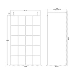 [BEFAF1200MB] Balterley Contemporary Bathroom 8mm Framed Wetroom Screen with Arms and Feet, Matt Black, 1950 x 700 x 14mm - Technical Drawing