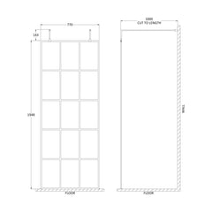 [BEFAF800MB] Balterley Contemporary Bathroom 8mm Framed Wetroom Screen with Arms and Feet, Matt Black, 1950 x 700 x 14mm - Technical Drawing