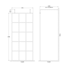 [BEFAF900MB] Balterley Contemporary Bathroom 8mm Framed Wetroom Screen with Arms and Feet, Matt Black, 1950 x 700 x 14mm - Technical Drawing