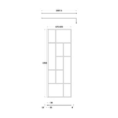 [BEFB070] Balterley Contemporary Bathroom Abstract Frame Design 8mm Glass Wetroom Screen, 1950 x 700 x 14mm, Matt Black - Technical Drawing