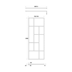 [BEFB076] Balterley Contemporary Bathroom Abstract Frame Design 8mm Glass Wetroom Screen, 1950 x 700 x 14mm, Matt Black - Technical Drawing