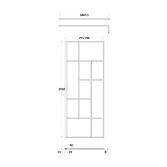 [BEFB080] Balterley Contemporary Bathroom Abstract Frame Design 8mm Glass Wetroom Screen, 1950 x 700 x 14mm, Matt Black - Technical Drawing