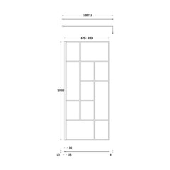 [BEFB090] Balterley Contemporary Bathroom Abstract Frame Design 8mm Glass Wetroom Screen, 1950 x 700 x 14mm, Matt Black - Technical Drawing