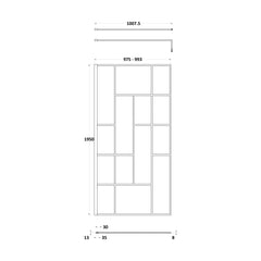 [BEFB10] Balterley Contemporary Bathroom Abstract Frame Design 8mm Glass Wetroom Screen, 1950 x 700 x 14mm, Matt Black - Technical Drawing