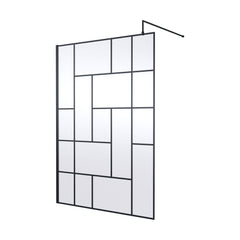 [BEFB14] Balterley Contemporary Bathroom Abstract Frame Design 8mm Glass Wetroom Screen, 1950 x 700 x 14mm, Matt Black - Cutout