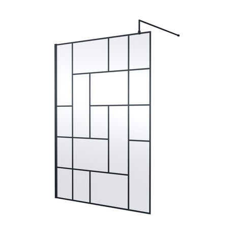 [BEFB14] Balterley Contemporary Bathroom Abstract Frame Design 8mm Glass Wetroom Screen, 1950 x 700 x 14mm, Matt Black - Cutout