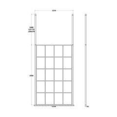 [BEFCP1200MB] Balterley Contemporary Bathroom 8mm Profile Wetroom Screen with Ceiling Posts, Matt Black, 1950 x 700 x 14mm - Technical Drawing