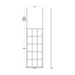 [BEFCP800MB] Balterley Contemporary Bathroom 8mm Profile Wetroom Screen with Ceiling Posts, Matt Black, 1950 x 700 x 14mm - Technical Drawing