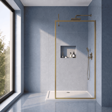 [BEFF1000BB] Bilbrook 8mm Toughened Safety Glass Full Outer Framed Wetroom Screen with Support Arm, H: 1950mm, Choice of Size and Colour - Silo