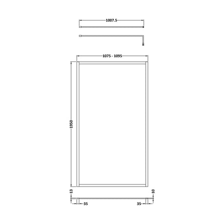 [BEFF1100BB] Balterley Contemporary Bathroom 8mm Glass Full Outer Frame Wetroom Screen, Brushed Brass, 1950 x 1100 x 1000mm - Technical Drawing