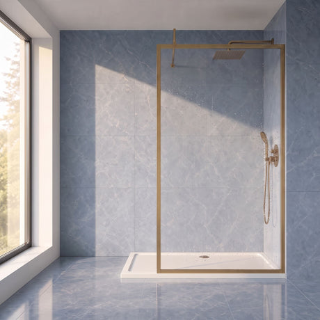 [BEFF1200BB] Bilbrook 8mm Toughened Safety Glass Full Outer Framed Wetroom Screen with Support Arm, H: 1950mm, Choice of Size and Colour - Silo