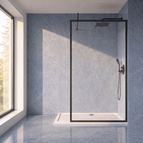 [BEFF1200MB] Bilbrook 8mm Toughened Safety Glass Full Outer Framed Wetroom Screen with Support Arm, H: 1950mm, Choice of Size and Colour - Silo