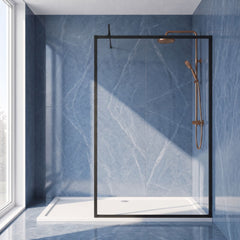 [BEFF1400MB] Bilbrook 8mm Toughened Safety Glass Full Outer Framed Wetroom Screen with Support Arm, H: 1950mm, Choice of Size and Colour - Silo