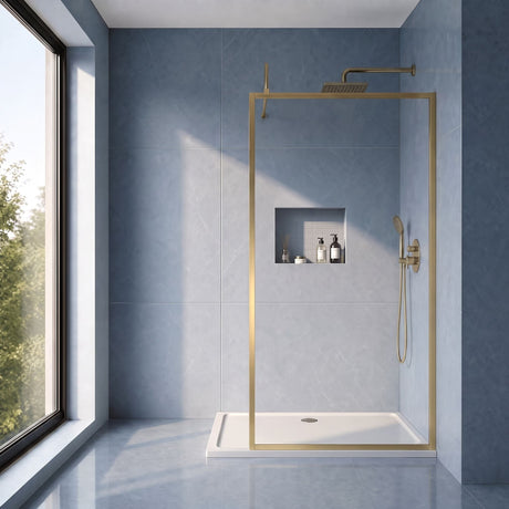 [BEFF1810BB] Bilbrook Contemporary 8mm Toughened Safety Glass Outer Framed Wetroom Screen with Support Arm, H: 1850mm, Choice of Size and Finish - Silo