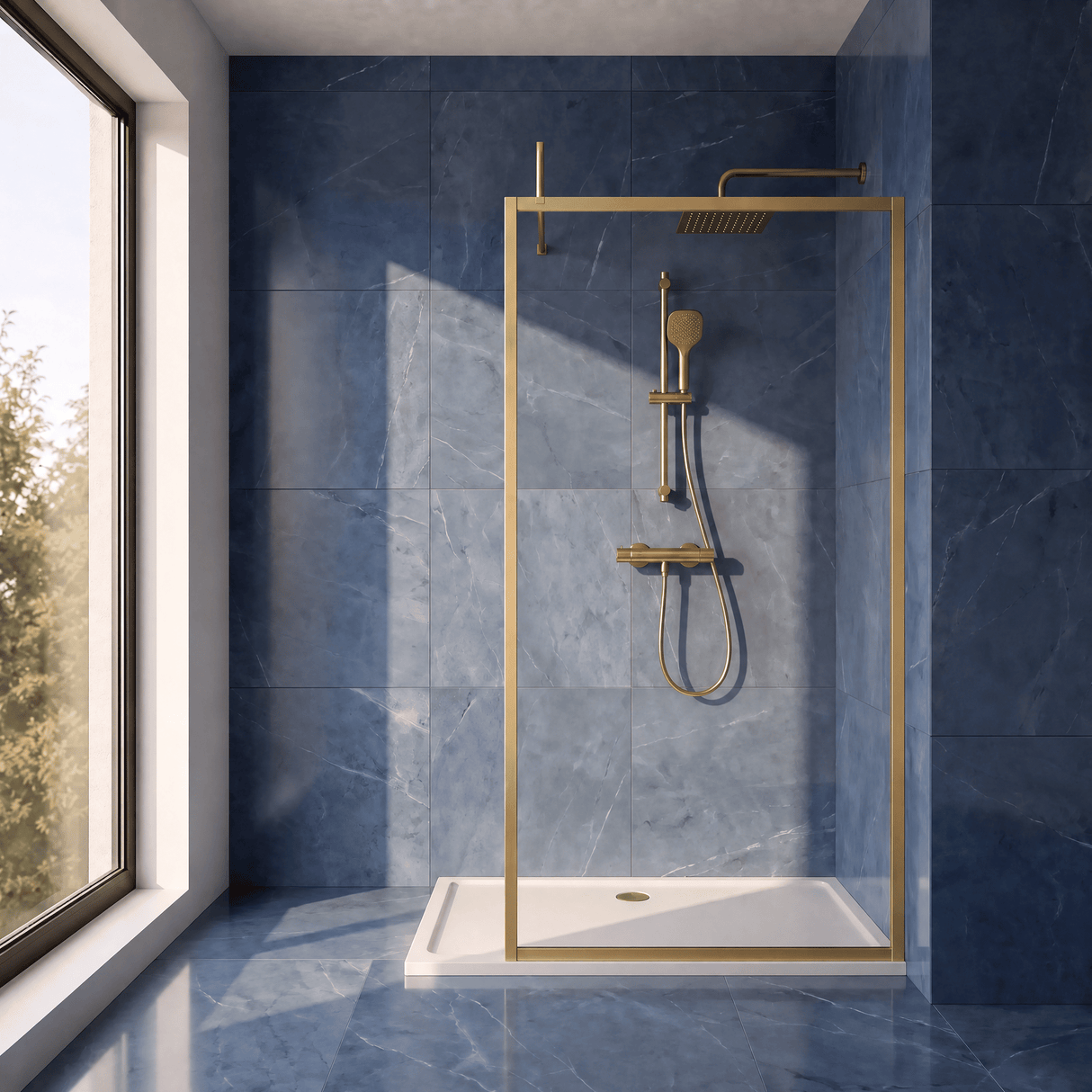[BEFF1811BB] Bilbrook Contemporary 8mm Toughened Safety Glass Outer Framed Wetroom Screen with Support Arm, H: 1850mm, Choice of Size and Finish - Silo
